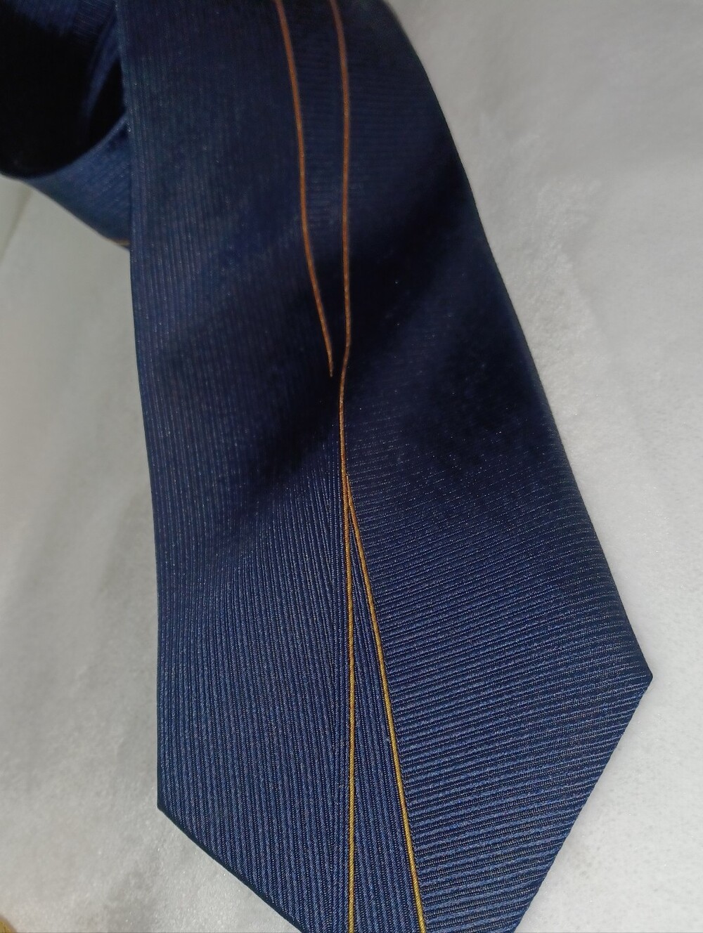 Vintage Jon Randall Navy Silk Tie with Thin Gold Stripe Italian Design